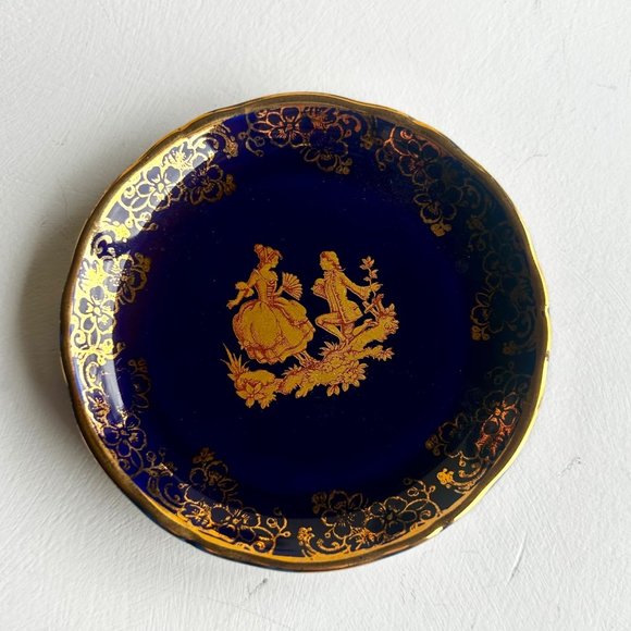 Limoges France Cobalt Blue & 22KT Gold Miniature Vase, Plate, Frame SET OF 3 - Picture 3 of 11